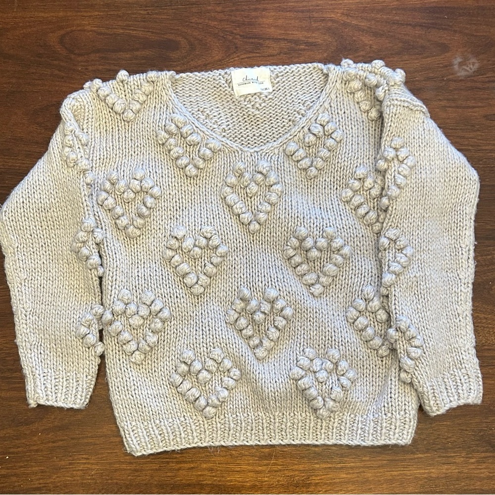 Chicwish Cream Crewneck Heart Bobble Sweater